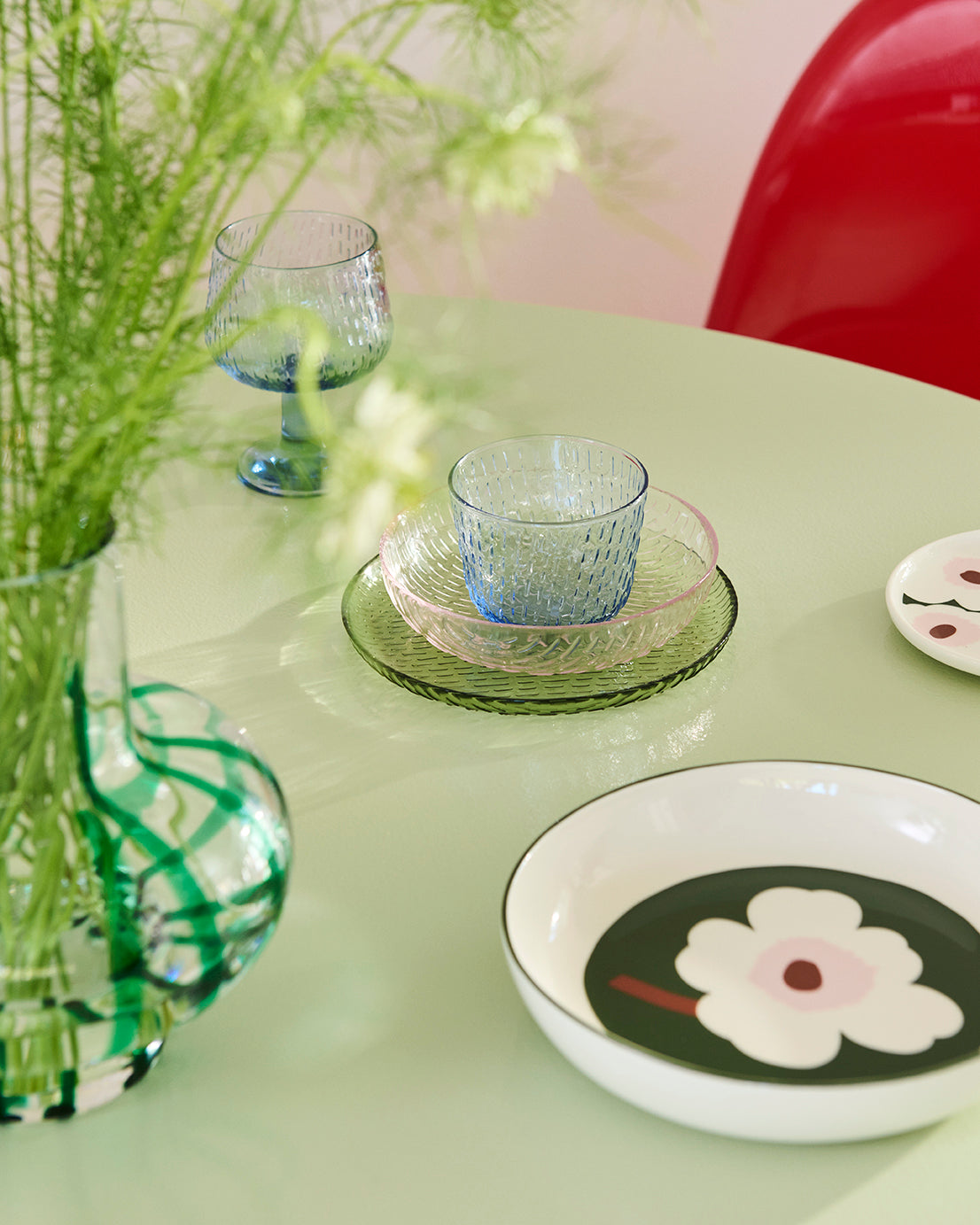 Unikko Syva Dish | Green and Pink 20.5cm