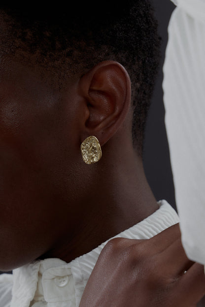 Stone Disk Earrings - gold