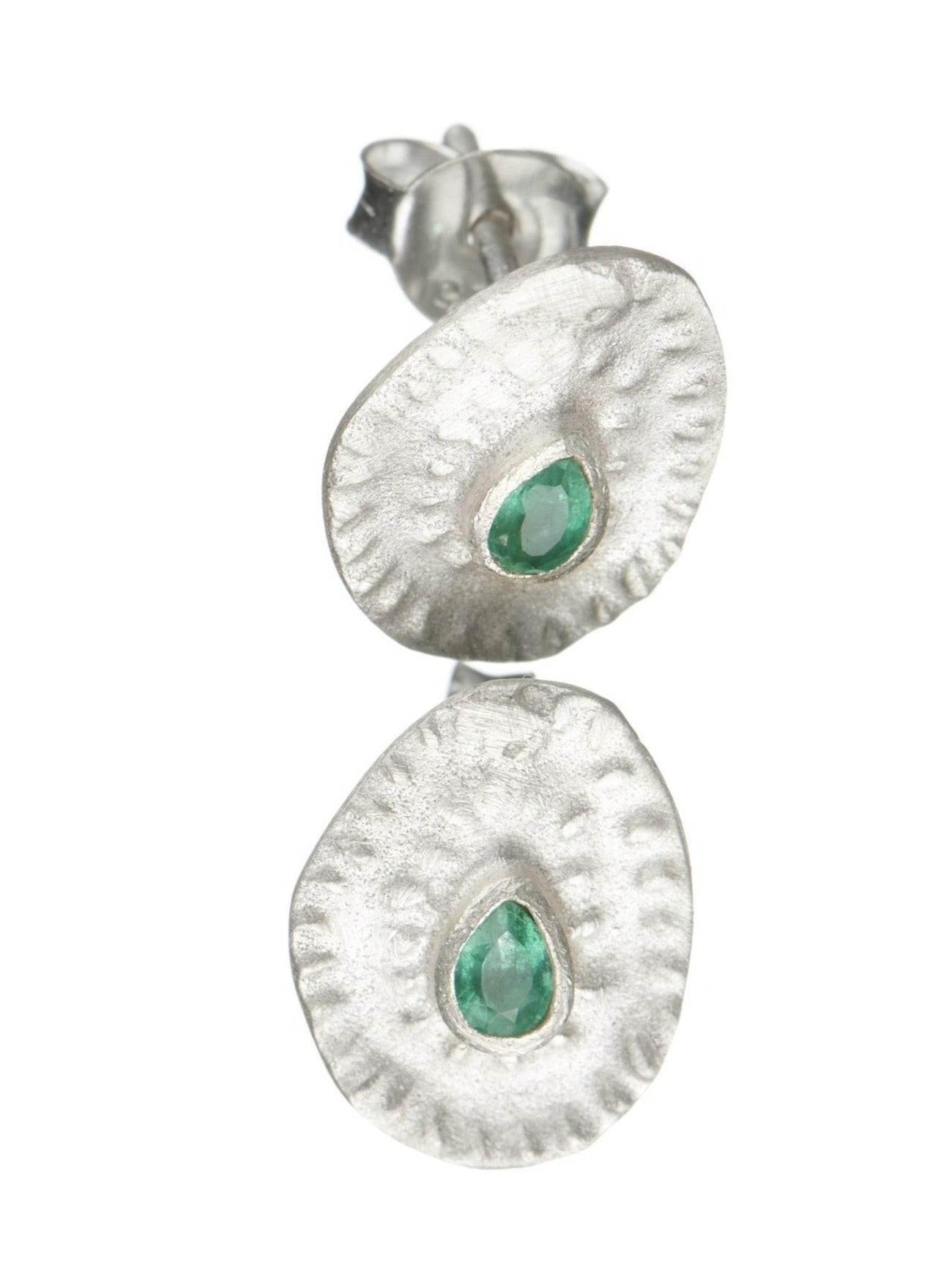 Pharaoh Tear Studs - Emerald & Silver