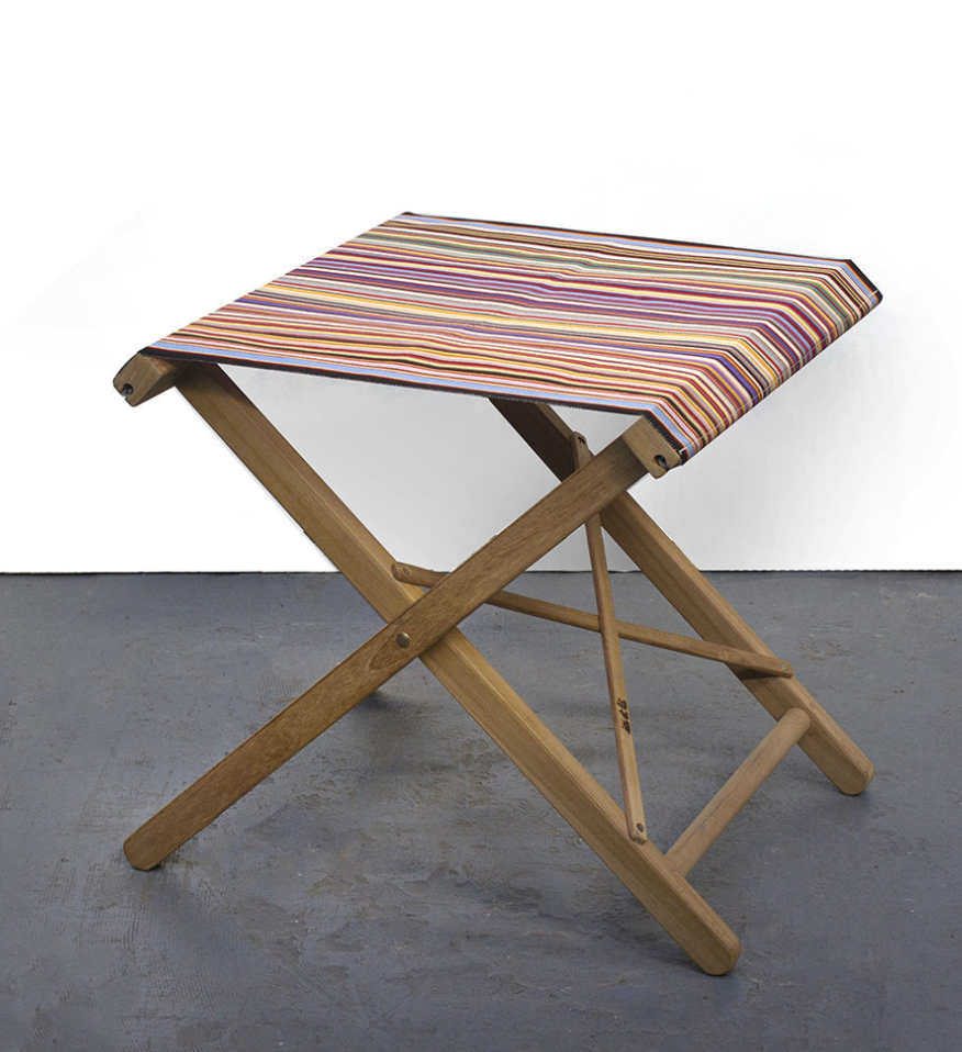 Teak Folding Stool - Cotton stripe