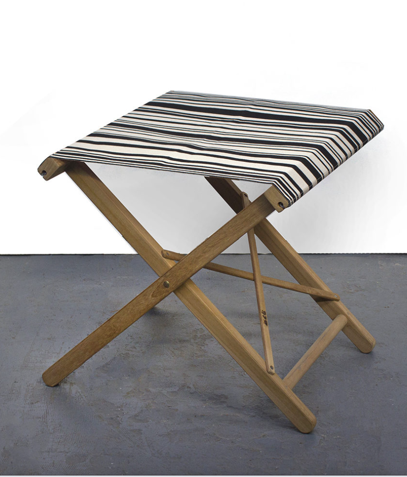 Teak Folding Stool - Cotton stripe