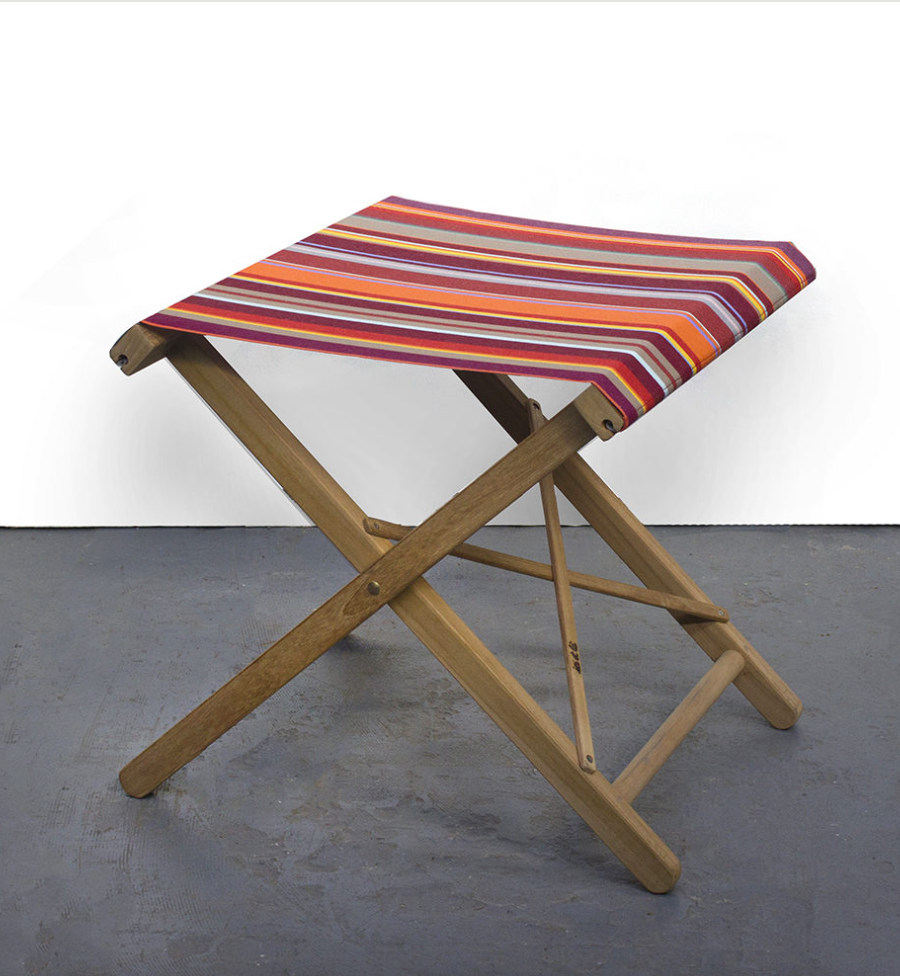 Teak Folding Stool - Cotton stripe