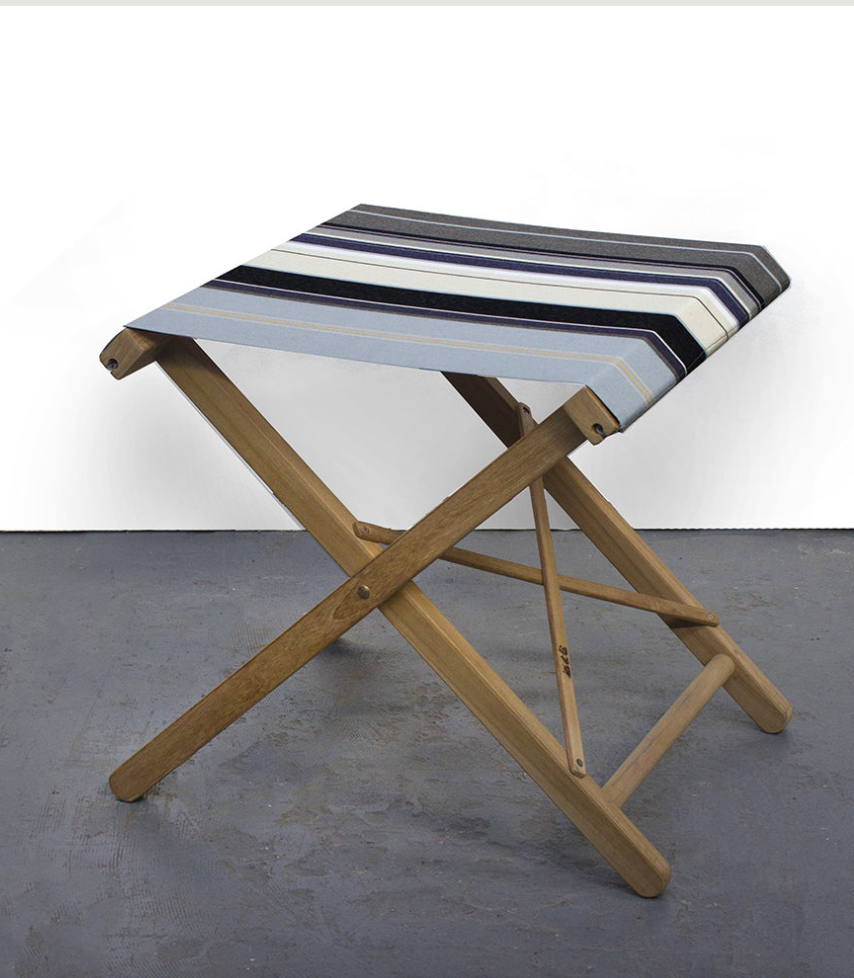Teak Folding Stool - Cotton stripe