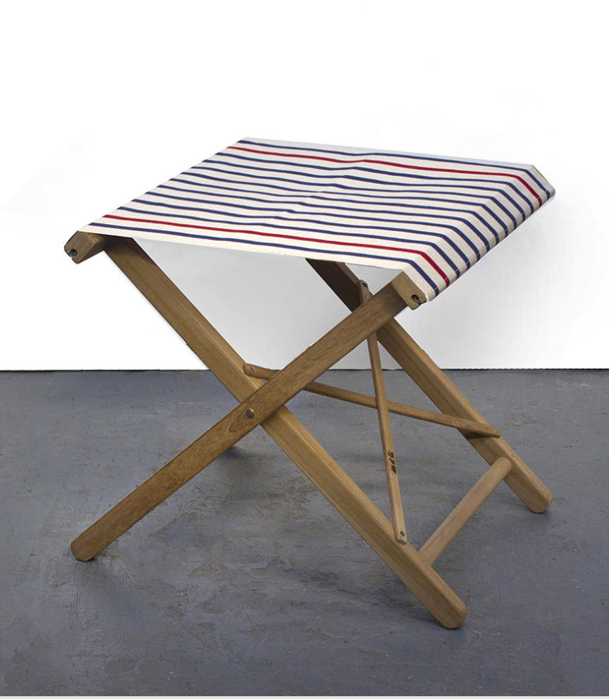 Teak Folding Stool - Cotton stripe