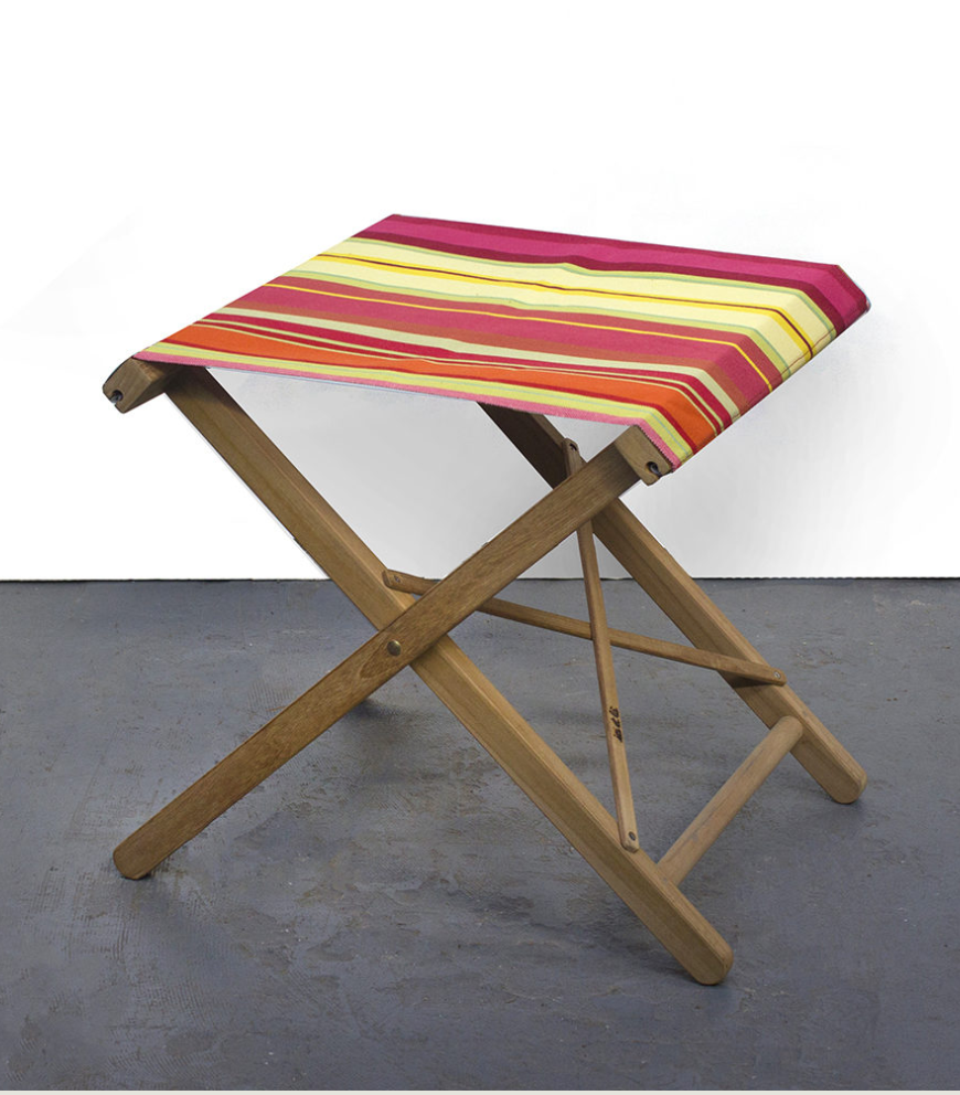 Teak Folding Stool - Cotton stripe