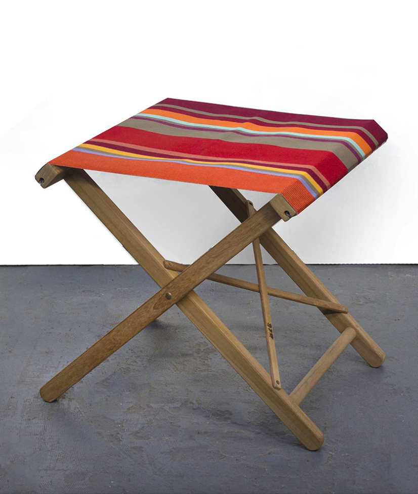 Teak Folding Stool - Cotton stripe