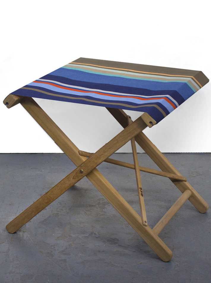 Teak Folding Stool - Cotton stripe