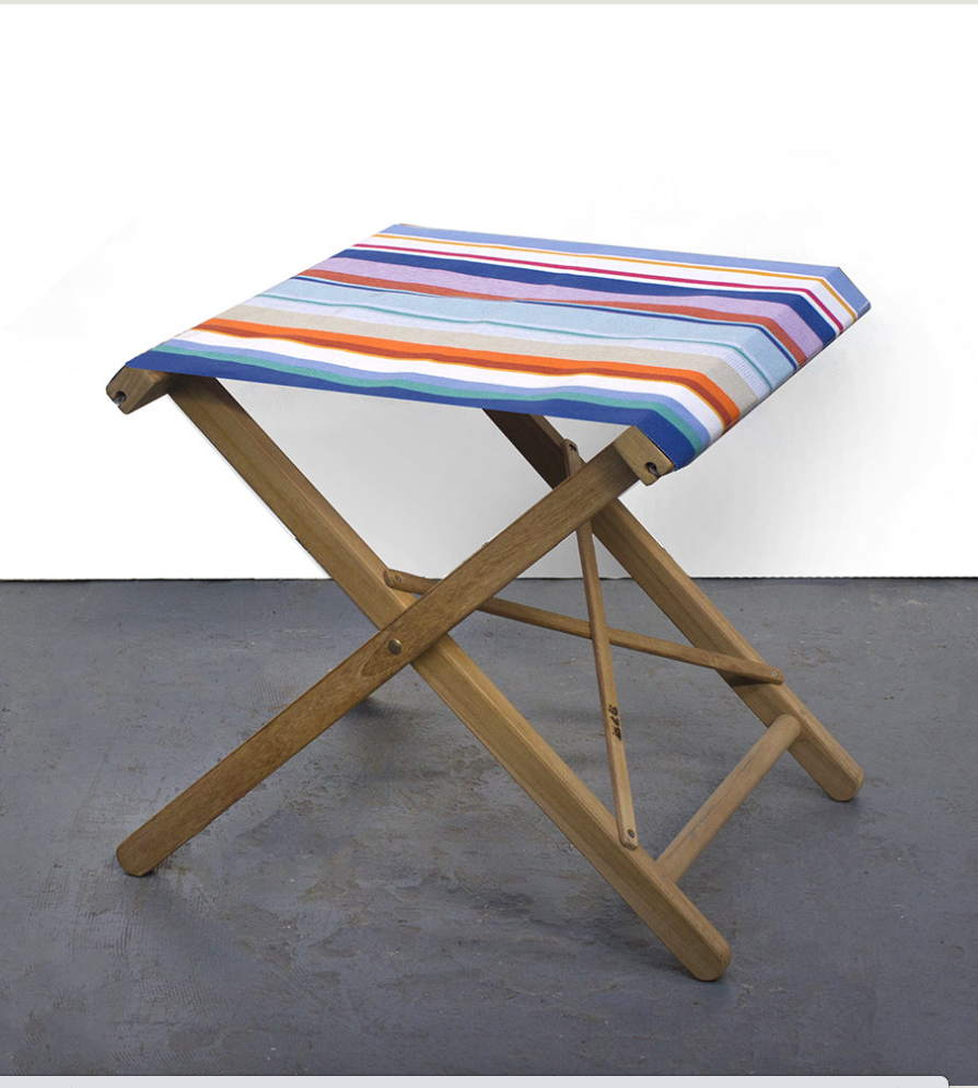 Teak Folding Stool - Cotton stripe