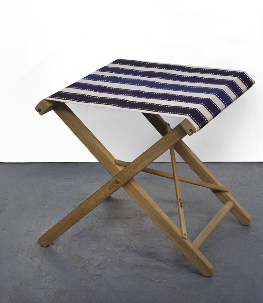 Teak Folding Stool - Cotton stripe