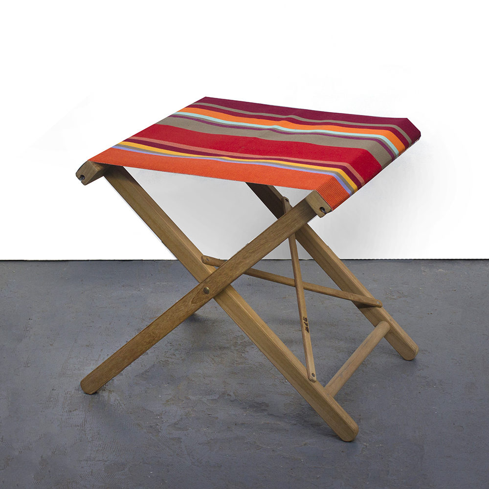 Teak Folding Stool - Cotton stripe