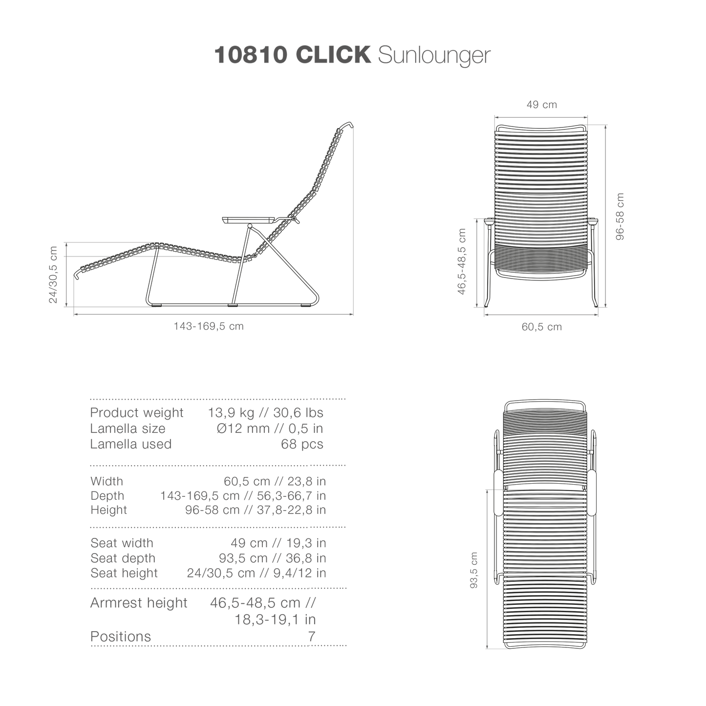 Click Sunlounger with Armrest- Olive Green