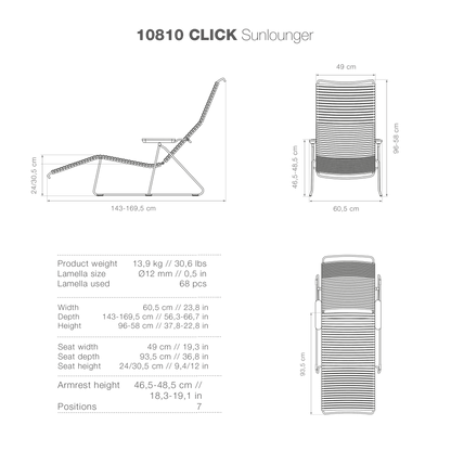Click Sunlounger with Armrest- Olive Green