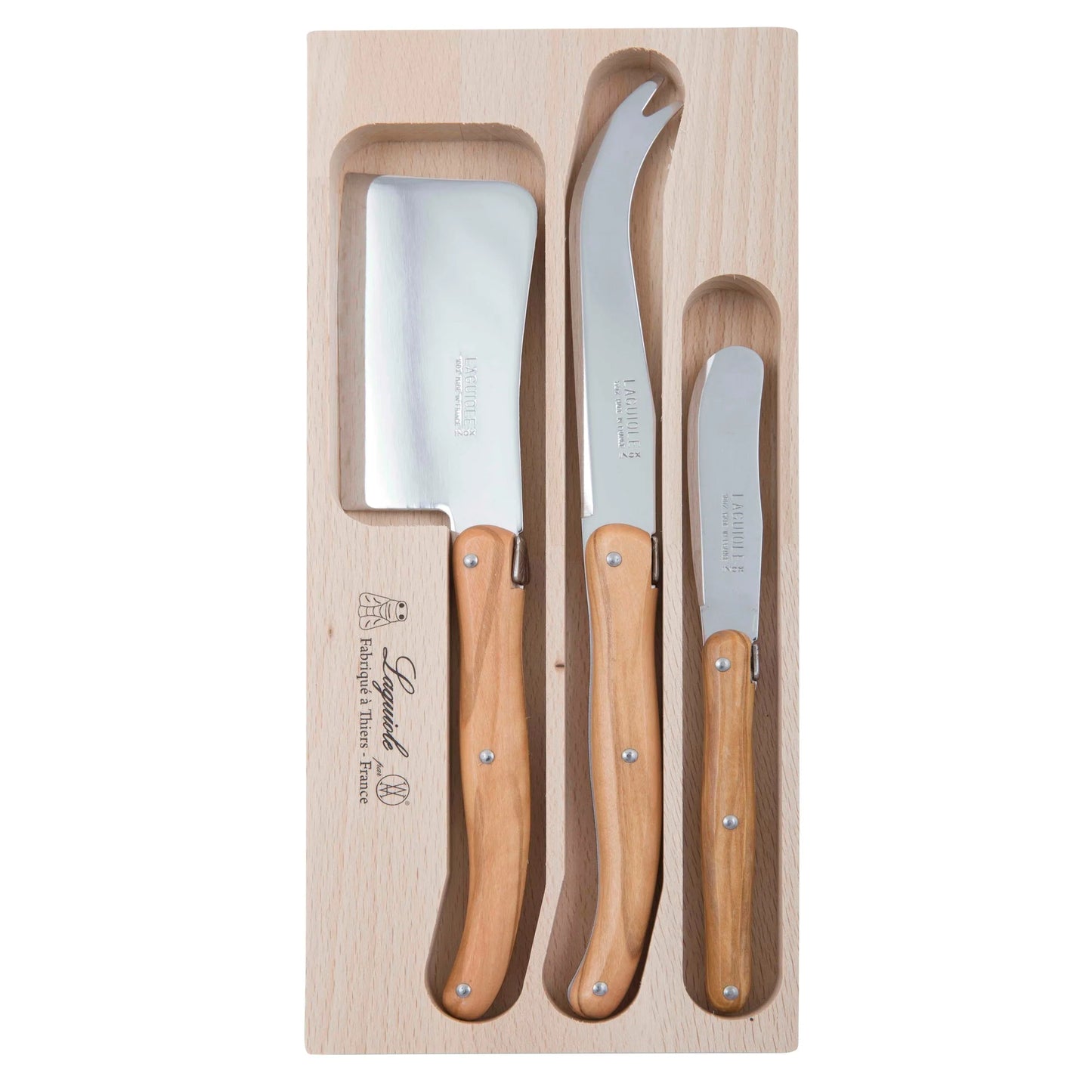 Laguiole by Andre Verdier Debutant Cheese Knife Set 3pc Olive Wood