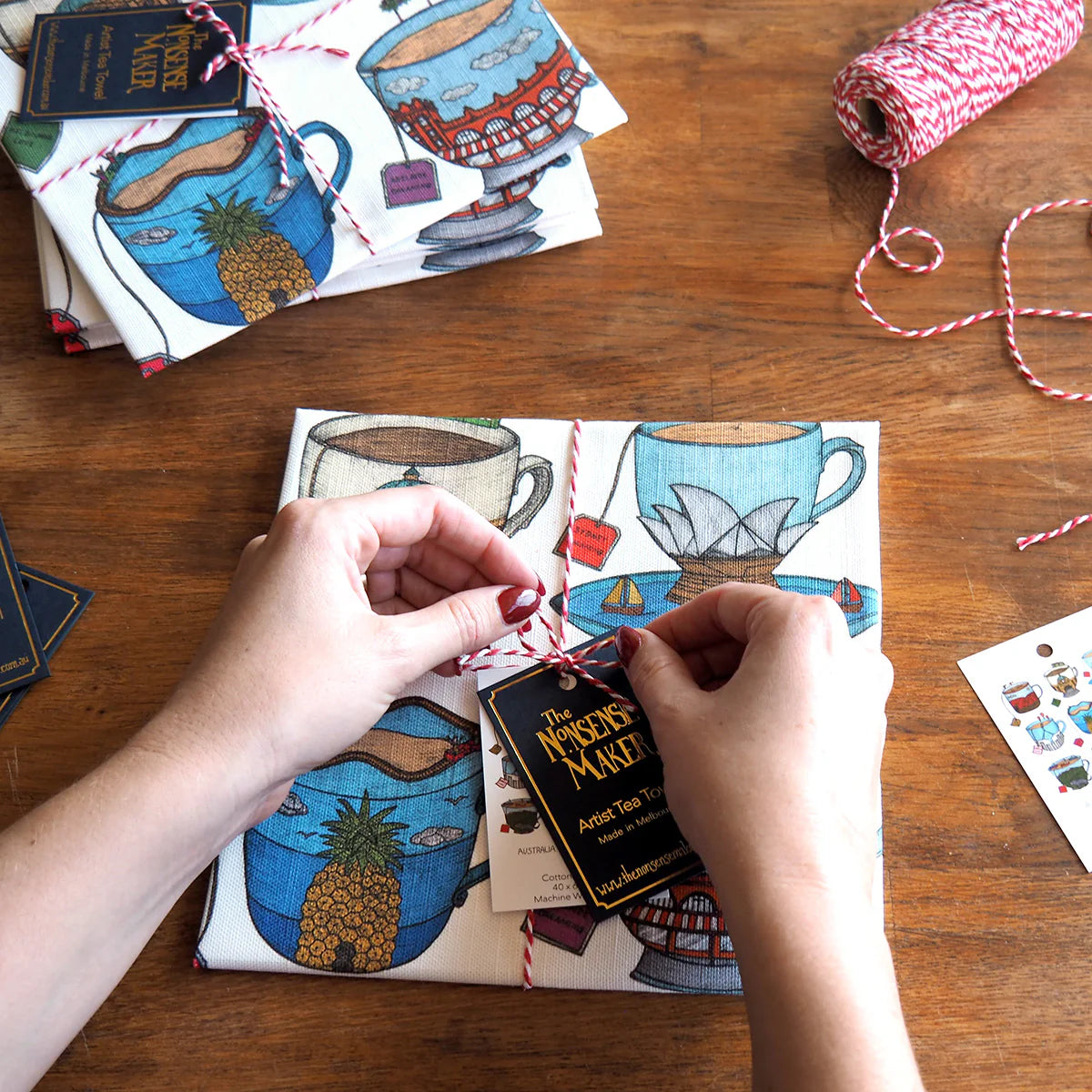 Aussie Teacups - Art Tea Towel