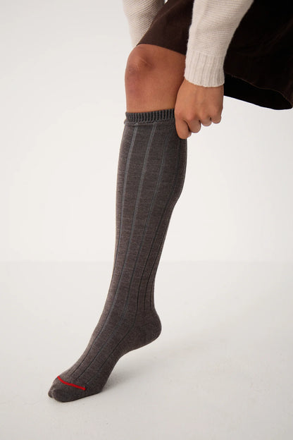 Tip Toe Knee High | Grey with Cherry Trim
