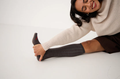 Tip Toe Knee High | Grey with Cherry Trim