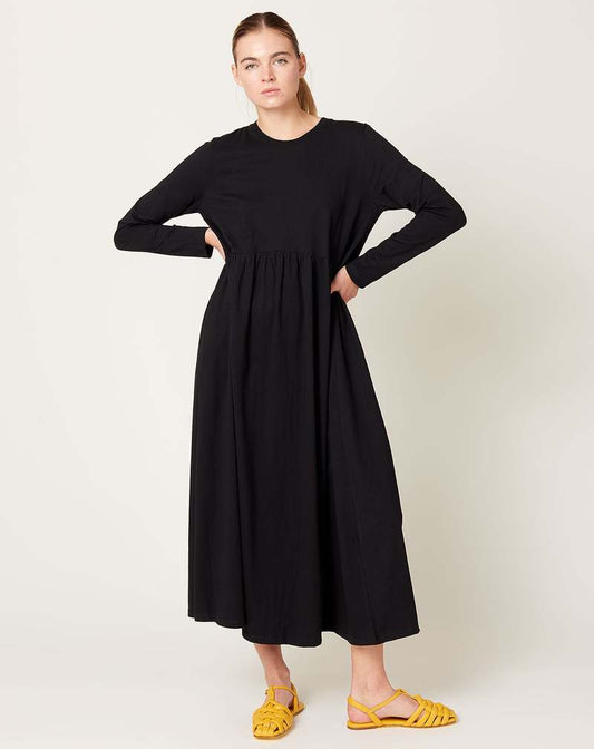 Long Sleeve Gather Dress | Black