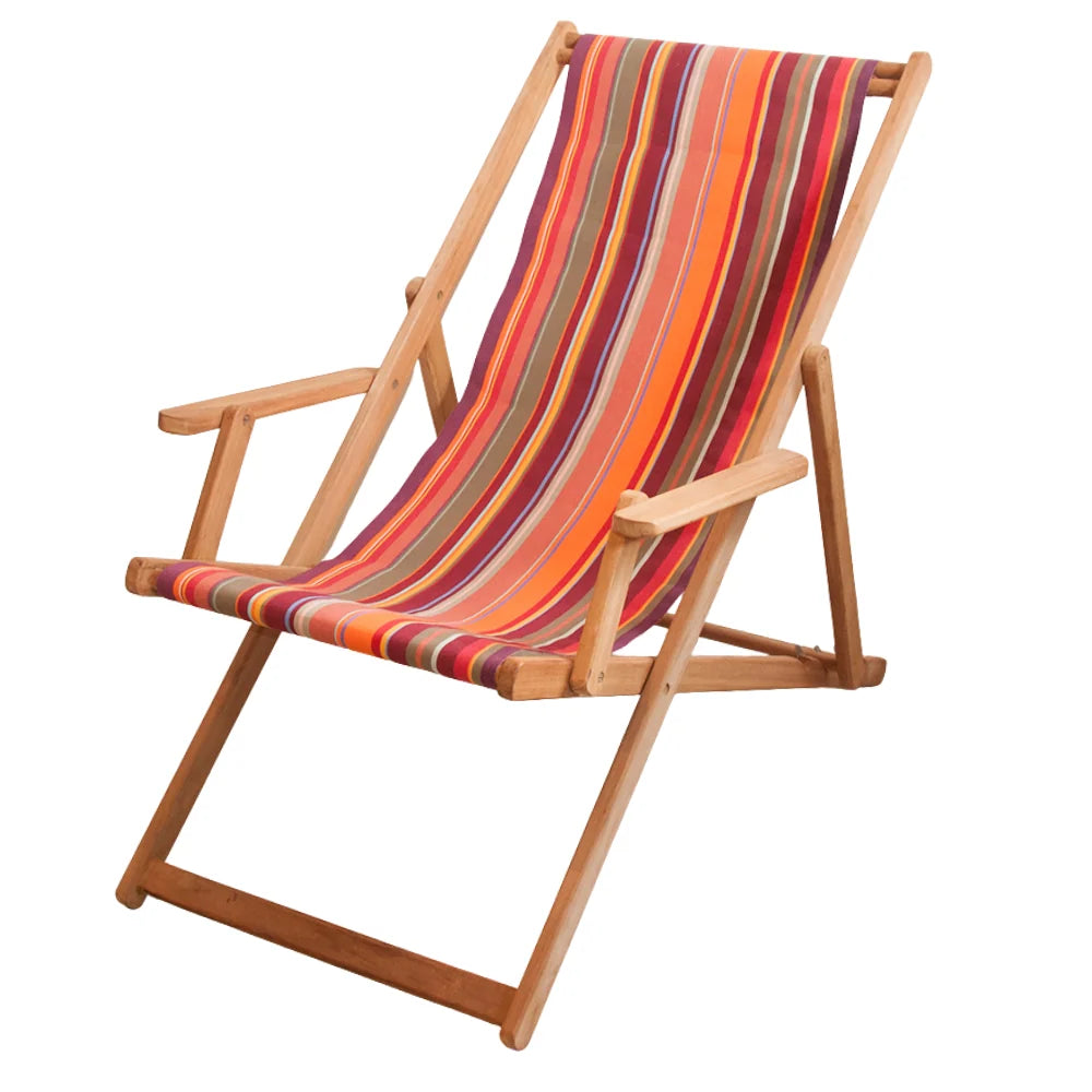 Teak Deckchair w/Arms - Cotton - ST VINCENT ROUGE