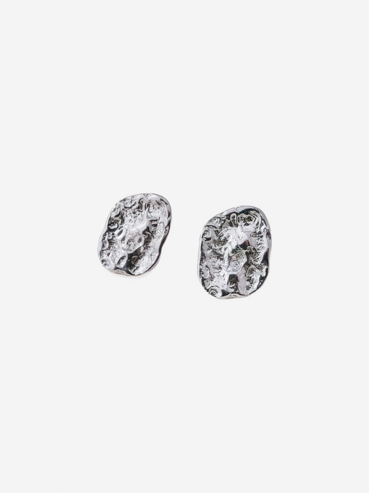 Stone Disk Earrings - silver