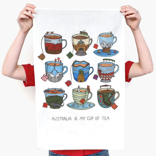 Aussie Teacups - Art Tea Towel
