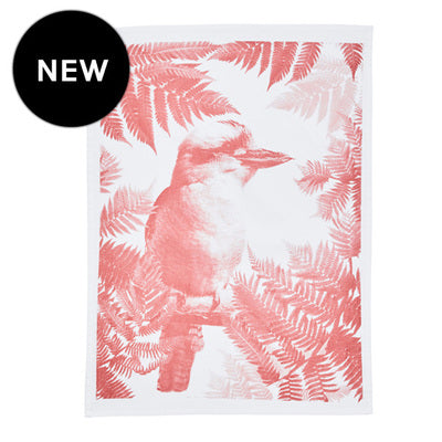 Tea Towel Kookaburra Fern - Pink