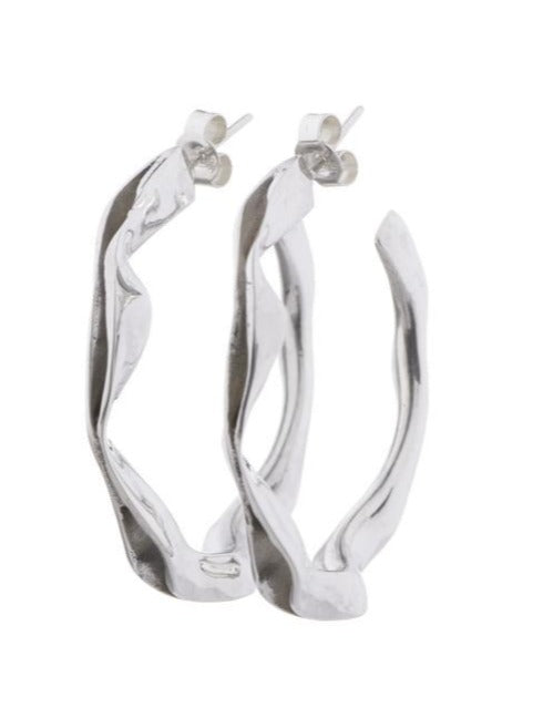 Large Ripple Hoop Earrings | Silver