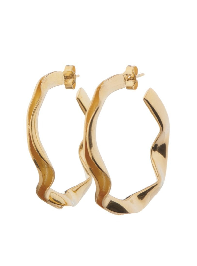 Large Ripple Gold Hoop Earrings