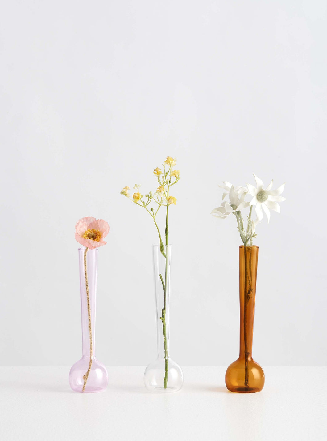 Margot Vase Trio | Amber/Pink/Clear Set